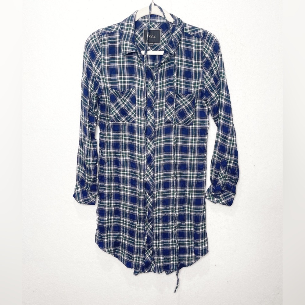Rails Bianca Plaid Shirt Dress Small Hunter Green Navy Flannel Button Front